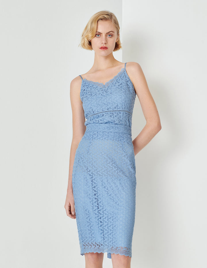 MARYLING Water Wave Blue Straight Body Package Hip Lace Skirt