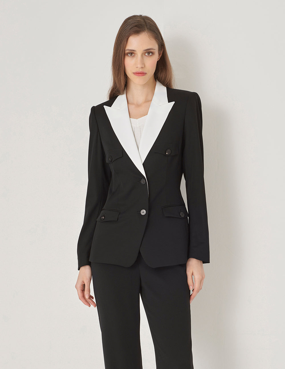 MARYLING Black And White Contrast Blazer