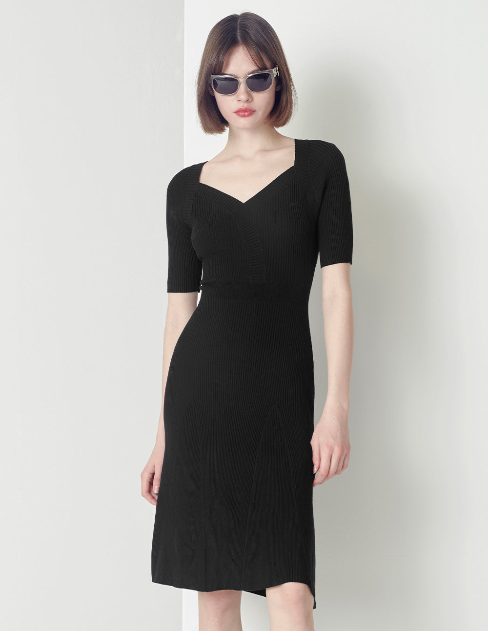 MARYLING V-neck A-line with Cable knitted Dress