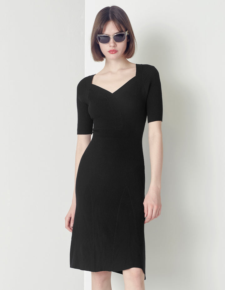 MARYLING V-neck A-line with Cable knitted Dress