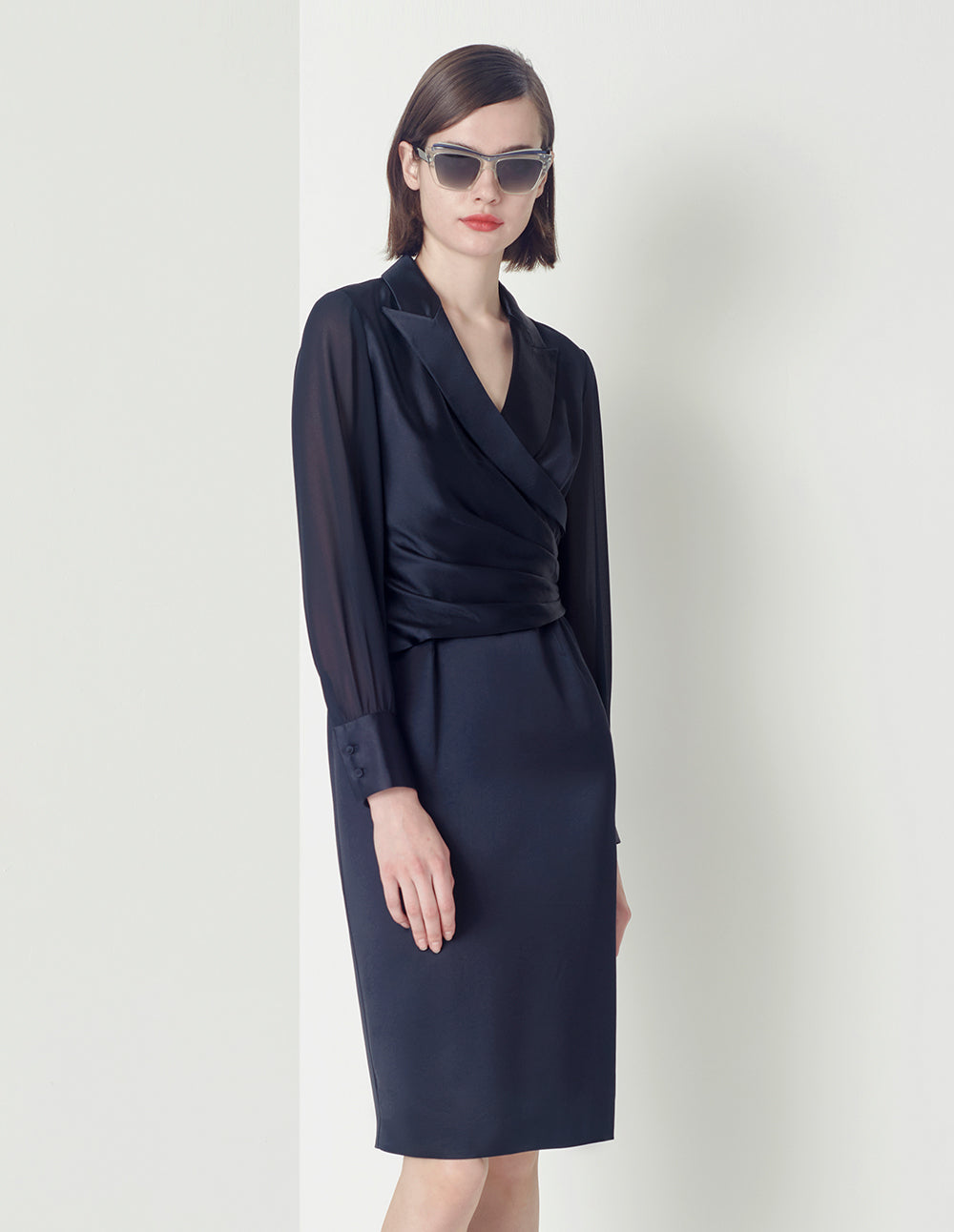 MARYLING Notch-Lapel Satin Acetate Dress