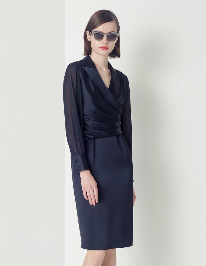 MARYLING Notch-Lapel Satin Acetate Dress