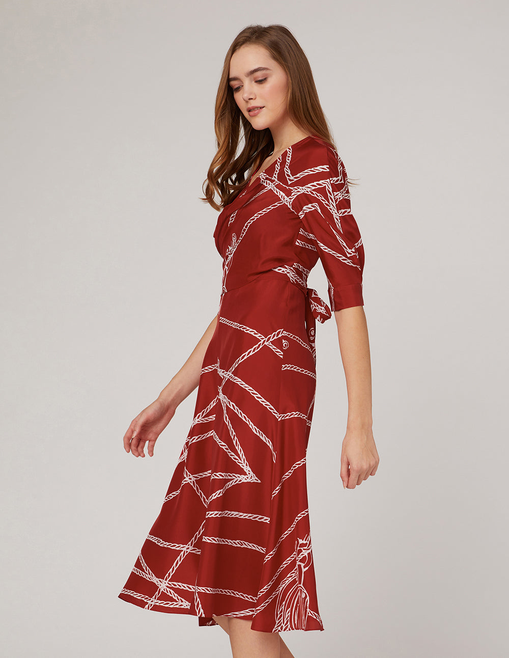 MARYLING Red white v-neck rope print dress