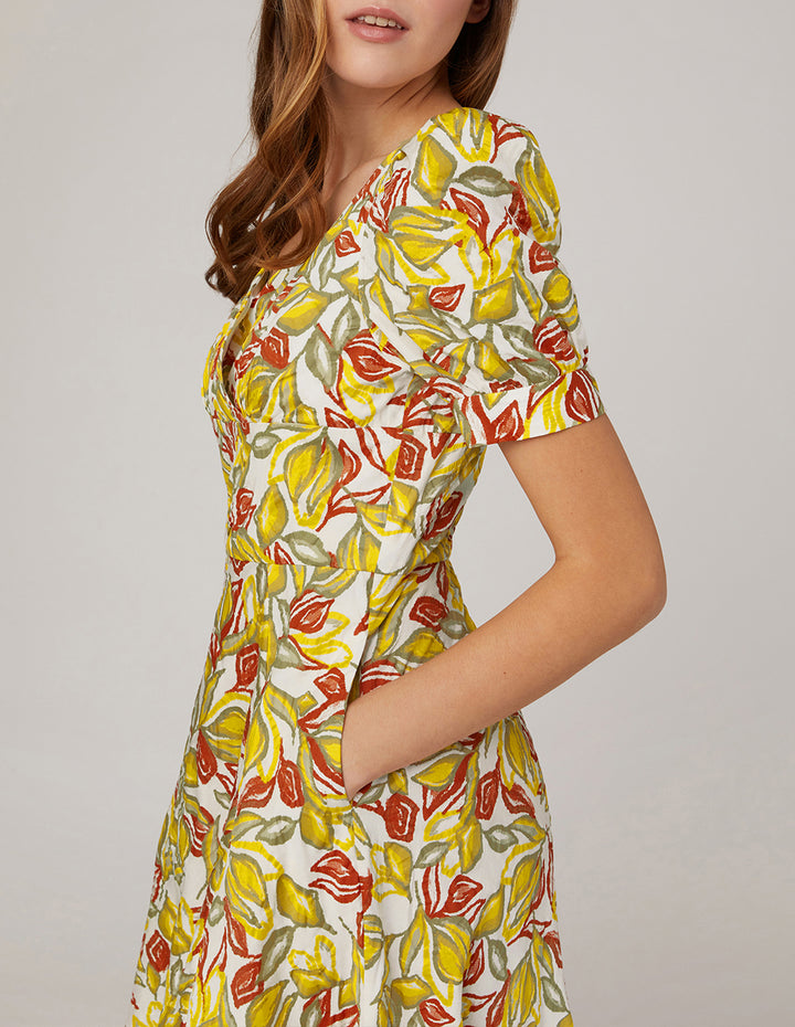 MARYLING Deep V Neck High Waist Puff Sleeves Dress