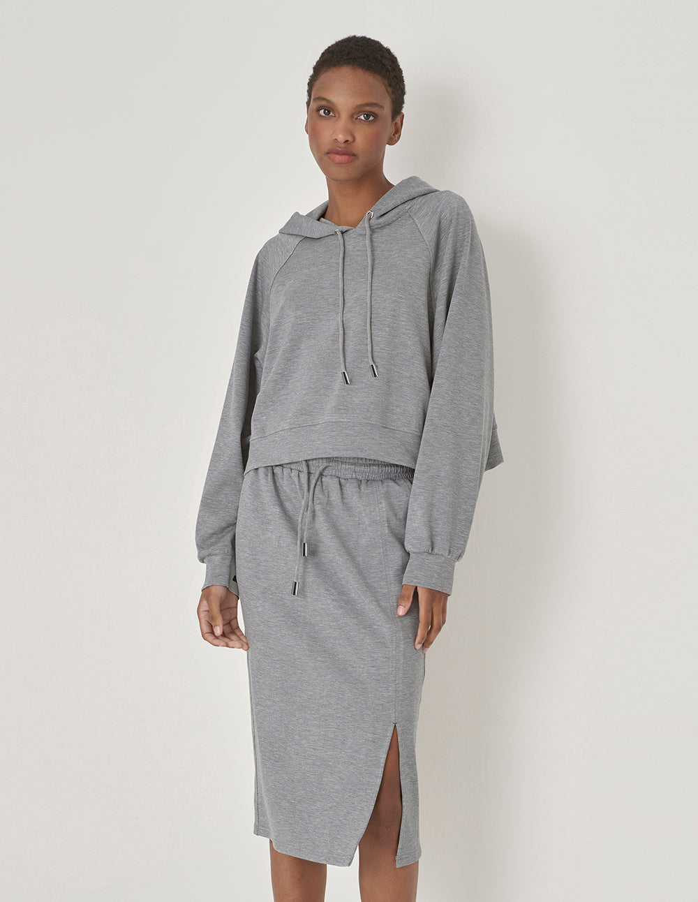 MARYLING Gray Sweatshirt Material Slit Straight Skirt