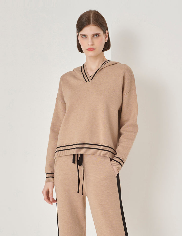 MARYLING Camel Hooded Knitted Sweater