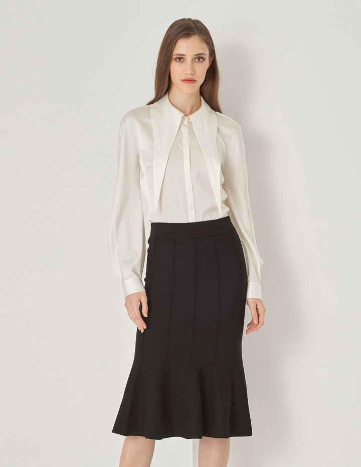 MARYLING Off-White Scissor Collar Slim Silk Shirt