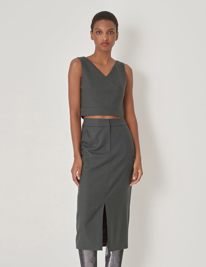 MARYLING Grey Cyan Cross Split Tank Top