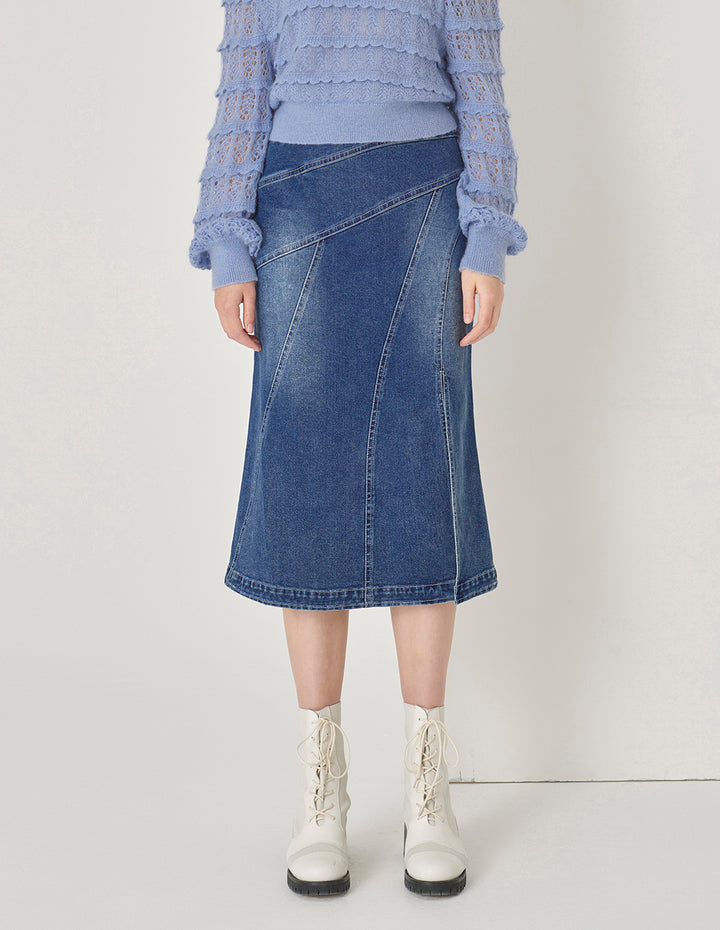 MARYLING Colour Blocking Long Sleeve A Line Knitted Skirt