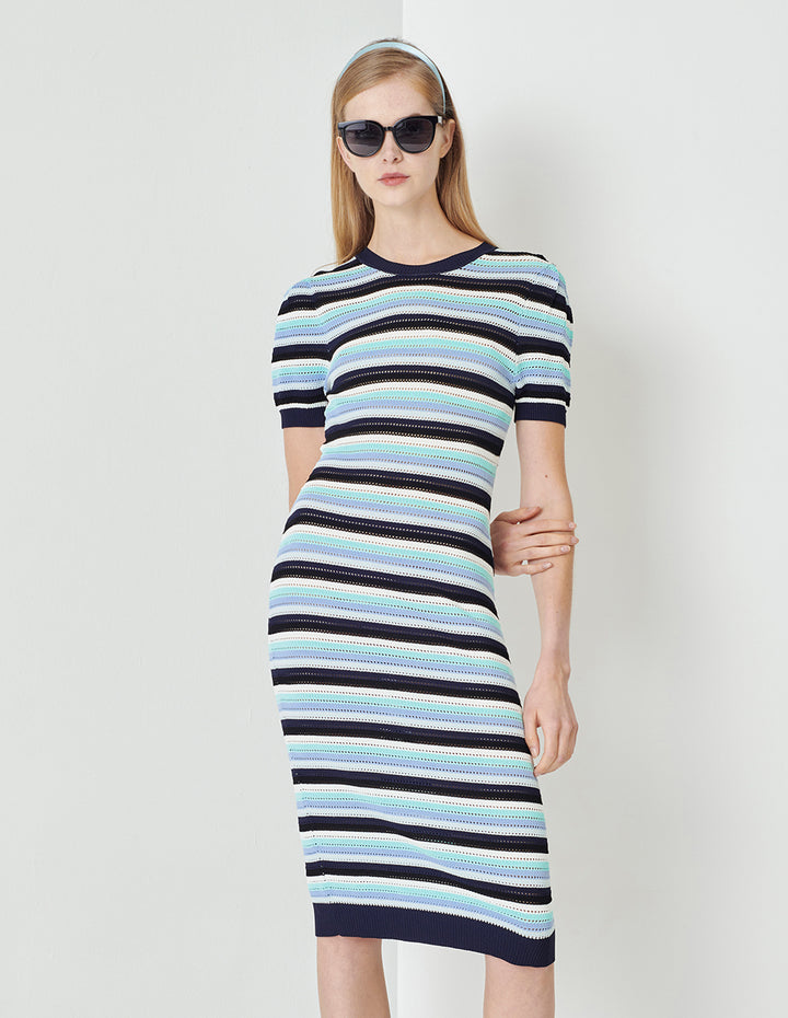 MARYLING Blue-Green Striped Knit Dress