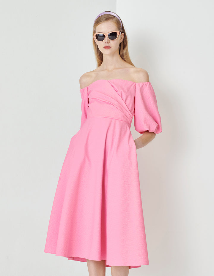 MARYLING Peach Pink One-Collar Puff Shoulder Dress