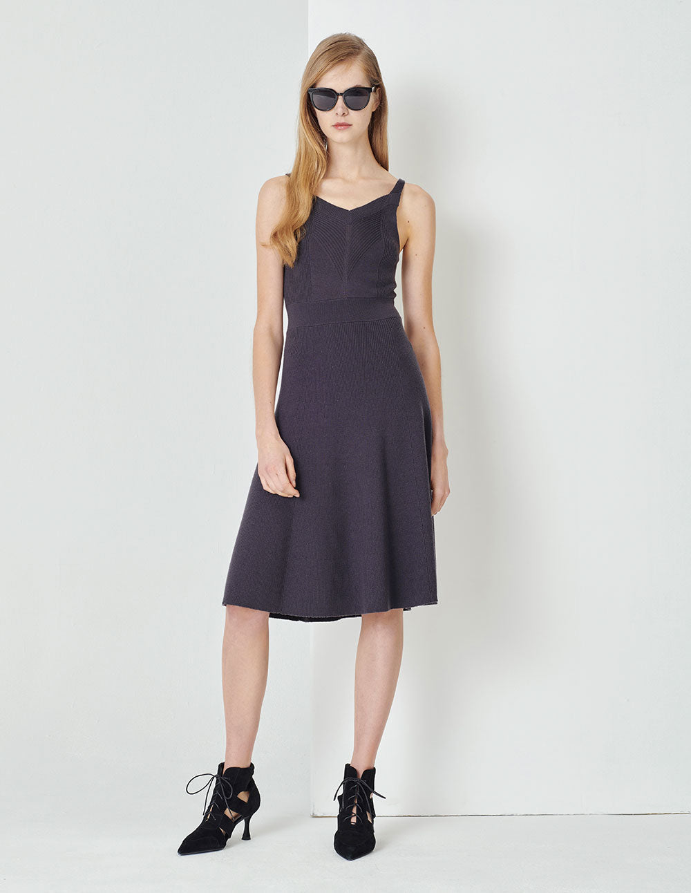 MARYLING V-Neck Strapless Black Knitted Dress