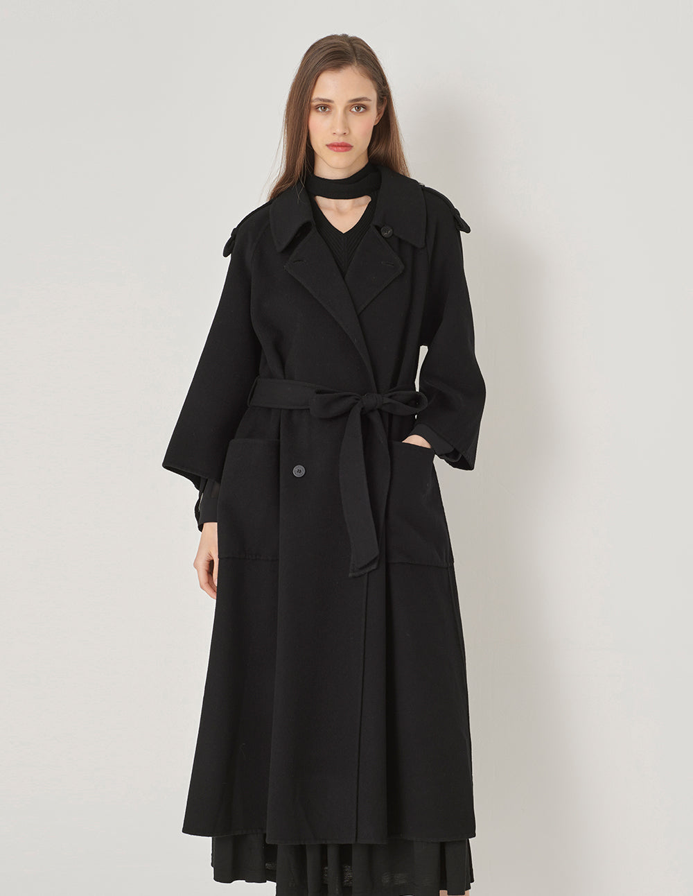MARYLING Black Double-Sided Woolen Long Coat