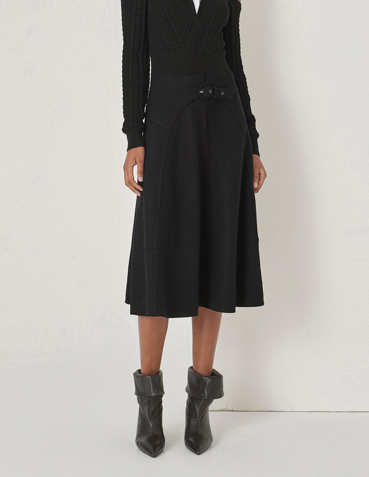 MARYLING Black Curved Waist Split A-Hem Skirt
