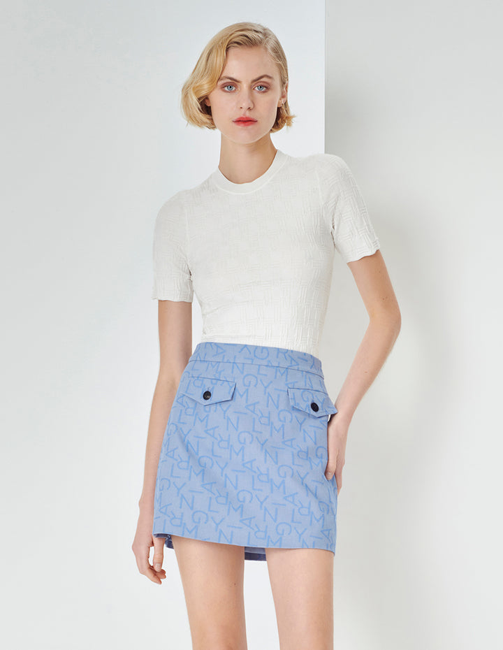 MARYLING Beige Round Neck Short-Sleeved Knitted Top