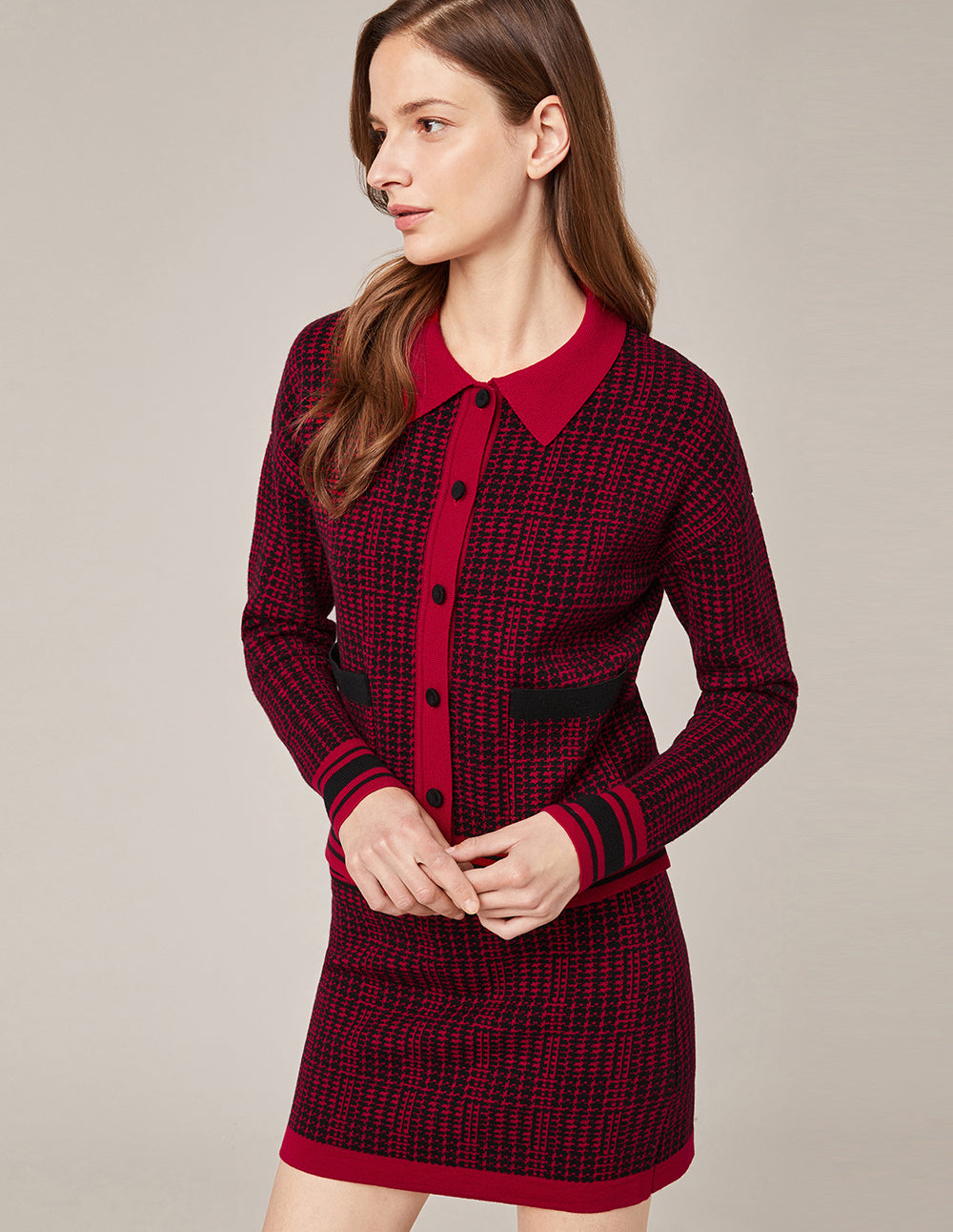 MARYLING Black And Red Houndstooth Knitted Skirt