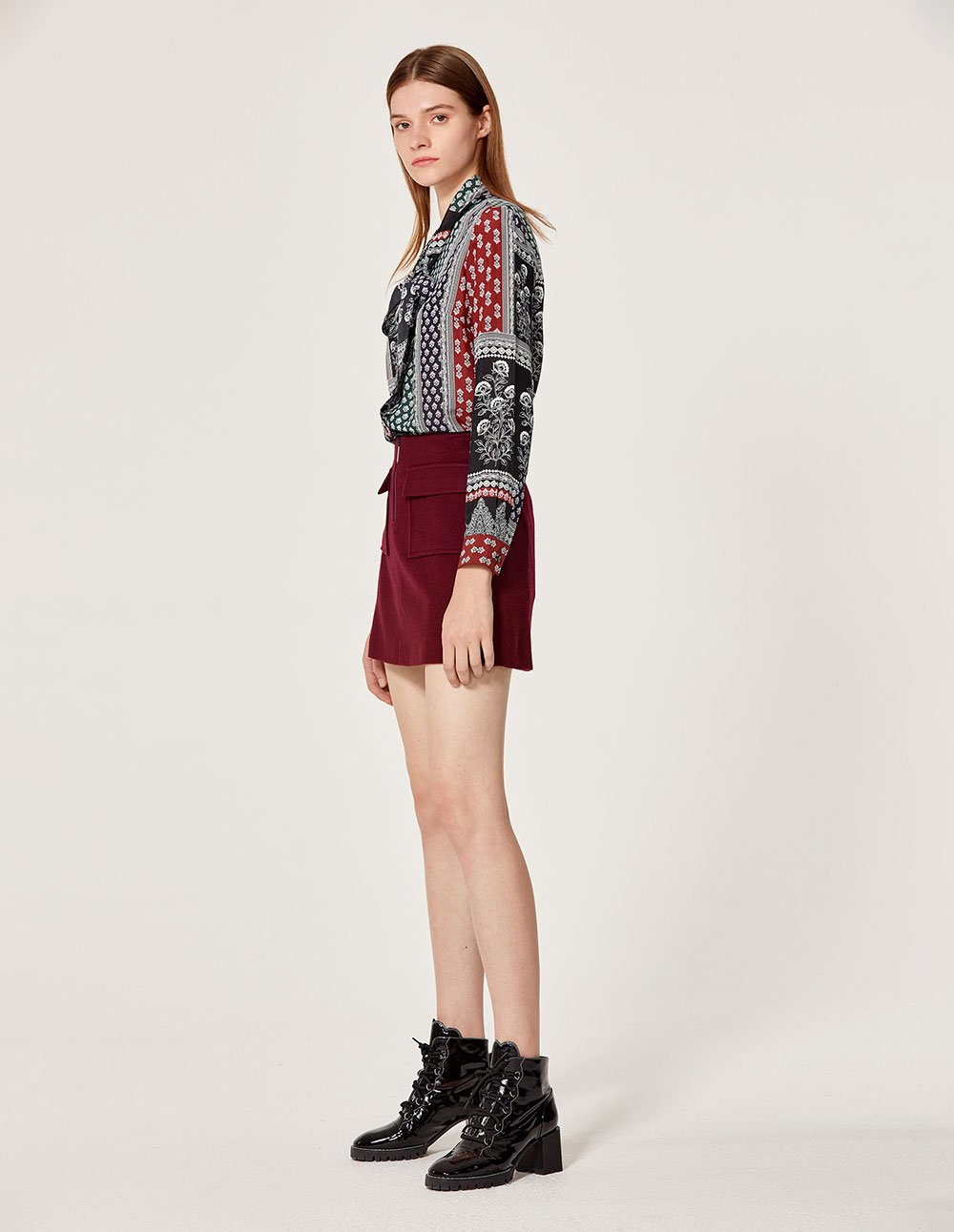 MARYLING Wool Blend Zip Up Side Pocket A-Line Mini Skirt