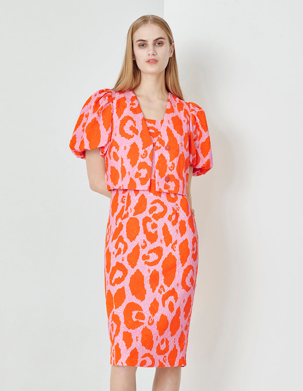 MARYLING Summer Flower Sea Puff Sleeve Short Jacquard Jacket