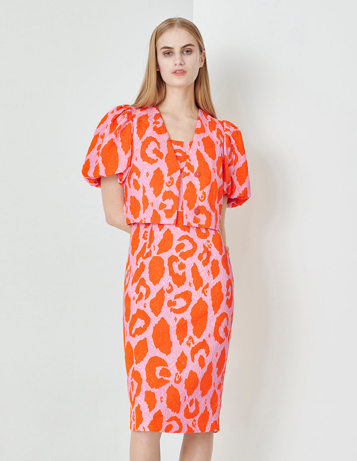 MARYLING Summer Flower Sea Puff Sleeve Short Jacquard Jacket