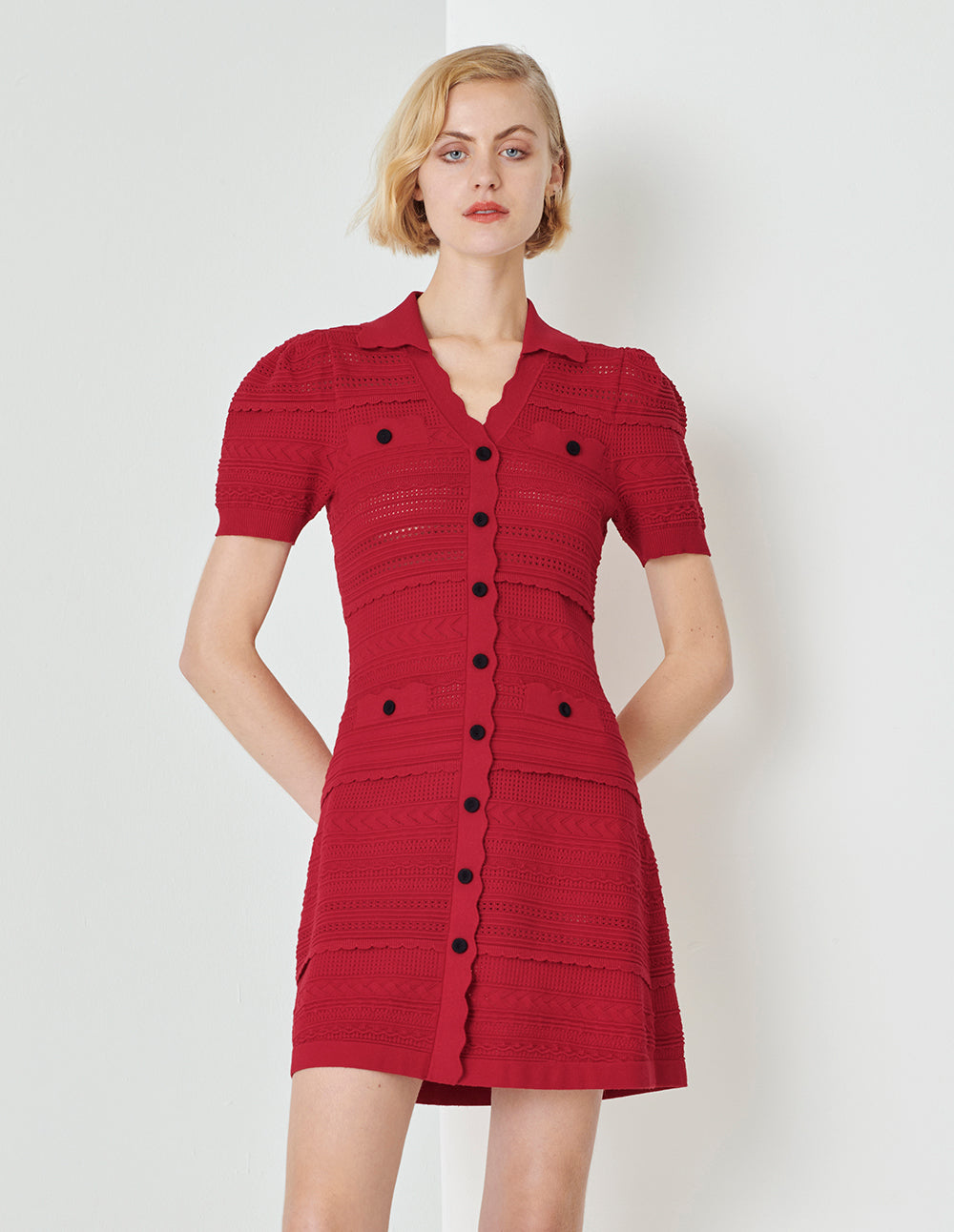MARYLING Summer lapel red knitted dress