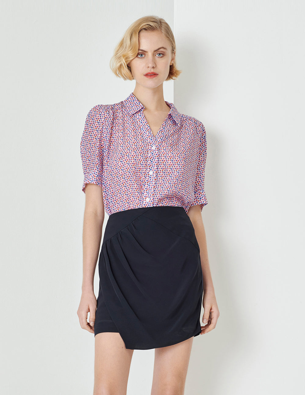 MARYLING Dark Blue Pleated Asymmetric Skirt