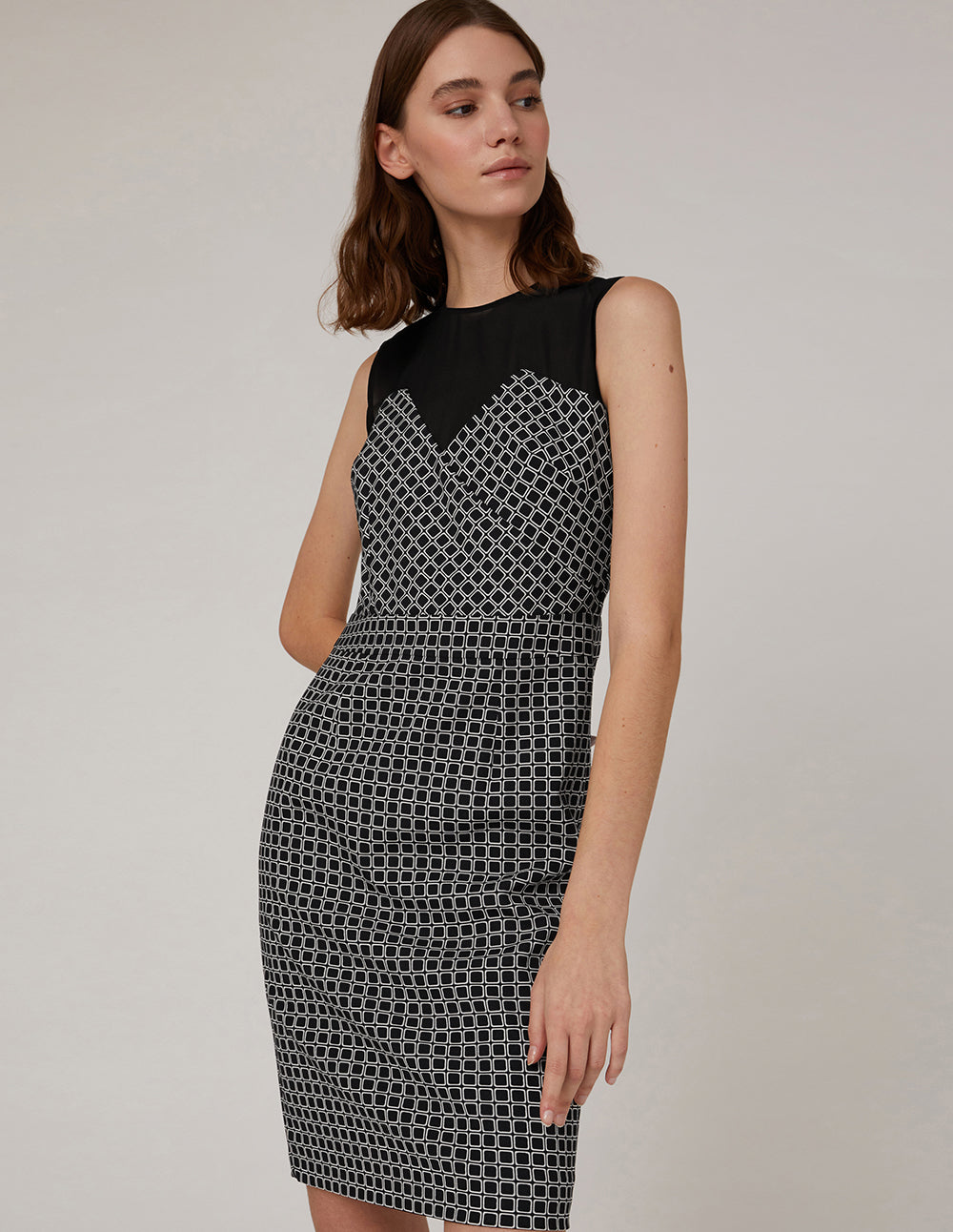 MARYLING Black white sleeveless plaid dress