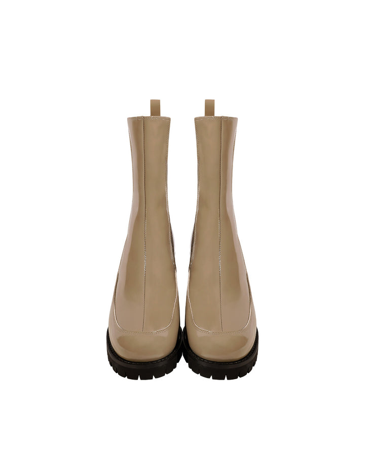 MARYLING charcoal black knitted round toe plus velvet mid-heel boots