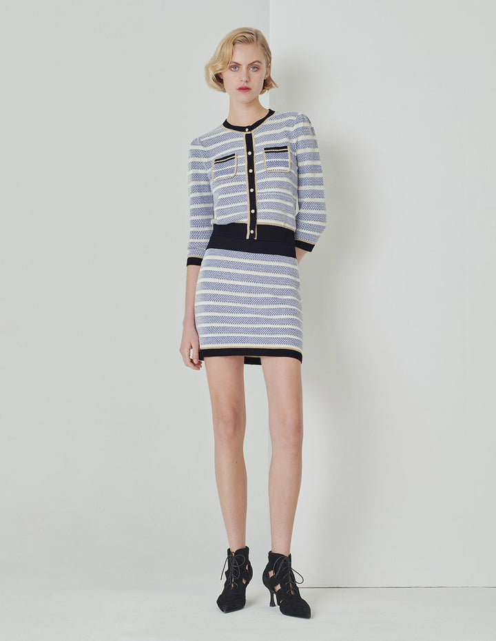 MARYLING Blue And White Striped Knitted Skirt