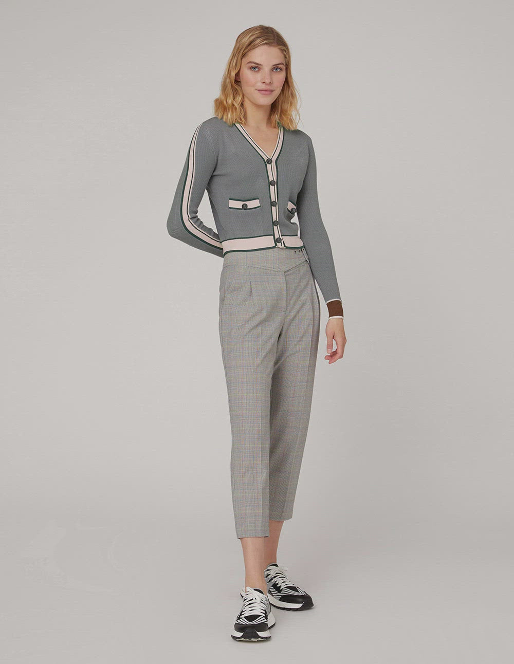 MARYLING Gray stitching slim V-neck cardigan