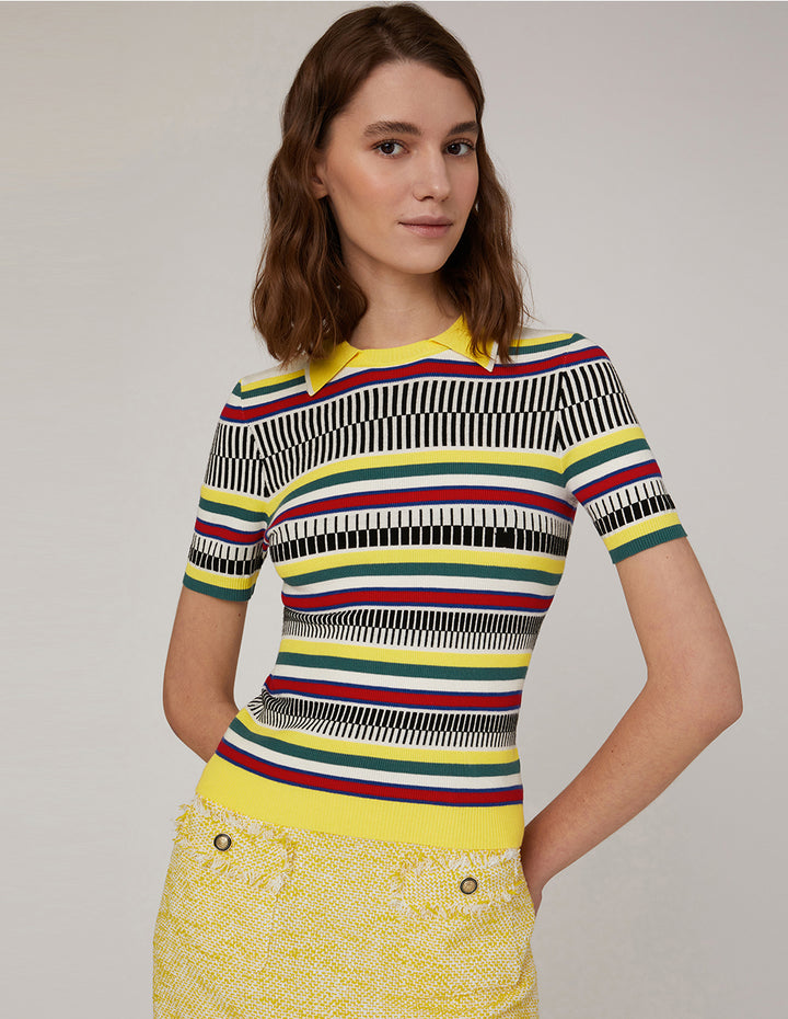 MARYLING Point Collar Striped Knitted Top