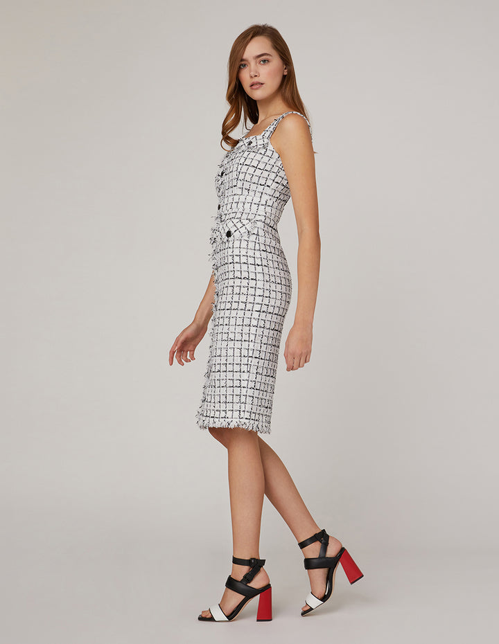 MARYLING Checked Strap Tweed Dress