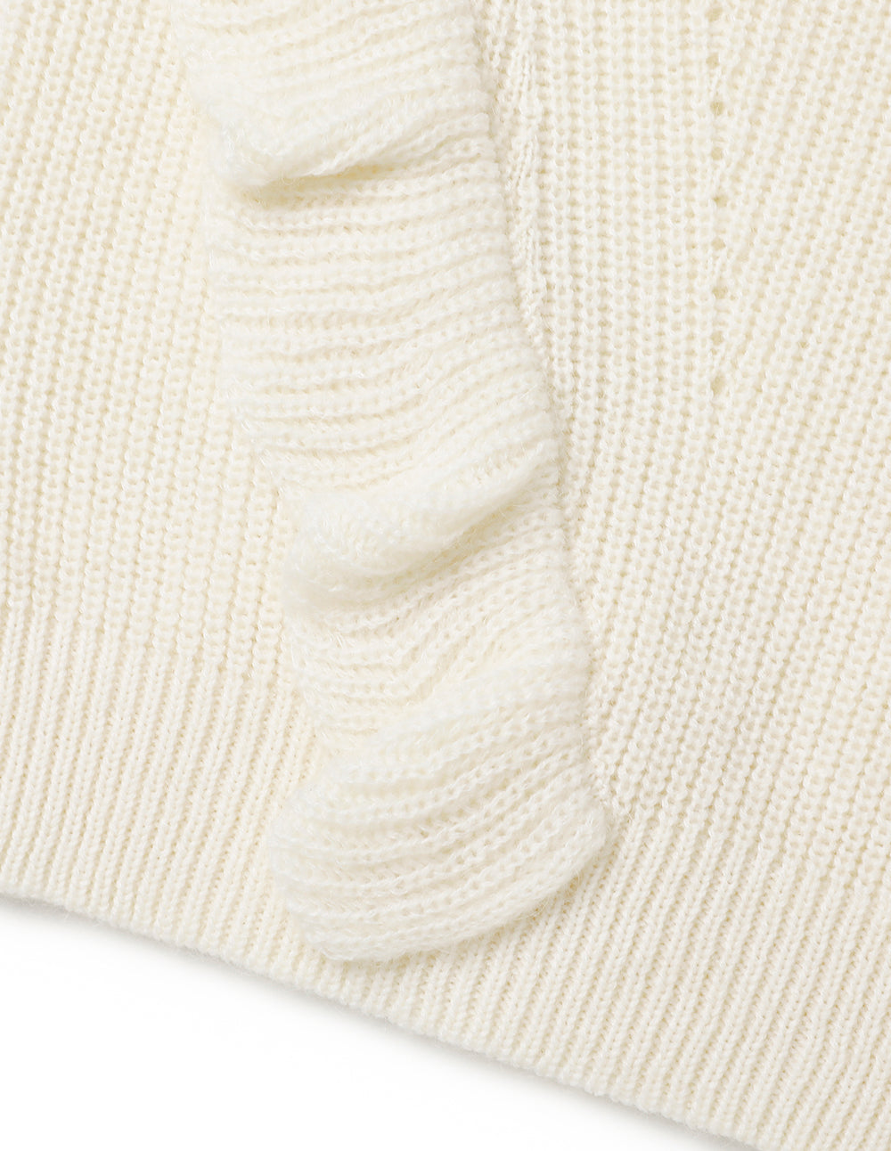 MARYLING Off-White V-Neck Ruffled Knit Pullover