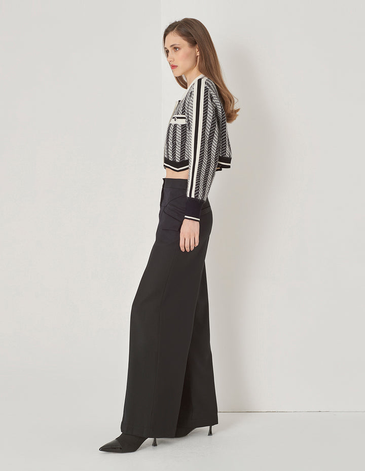 MARYLING Black Gray Small Lapel Knit Cardigan