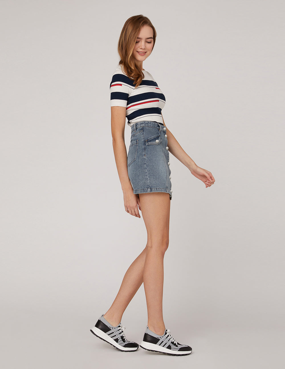 MARYLING Metal buttons  front jeans skirt