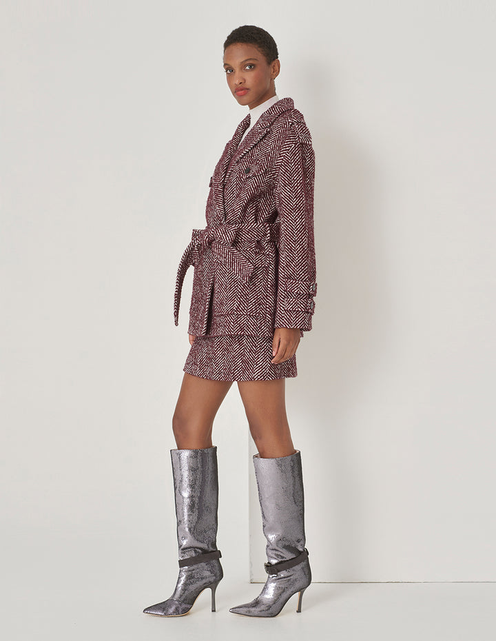 MARYLING Burgundy Contrasting Herringbone Skirt