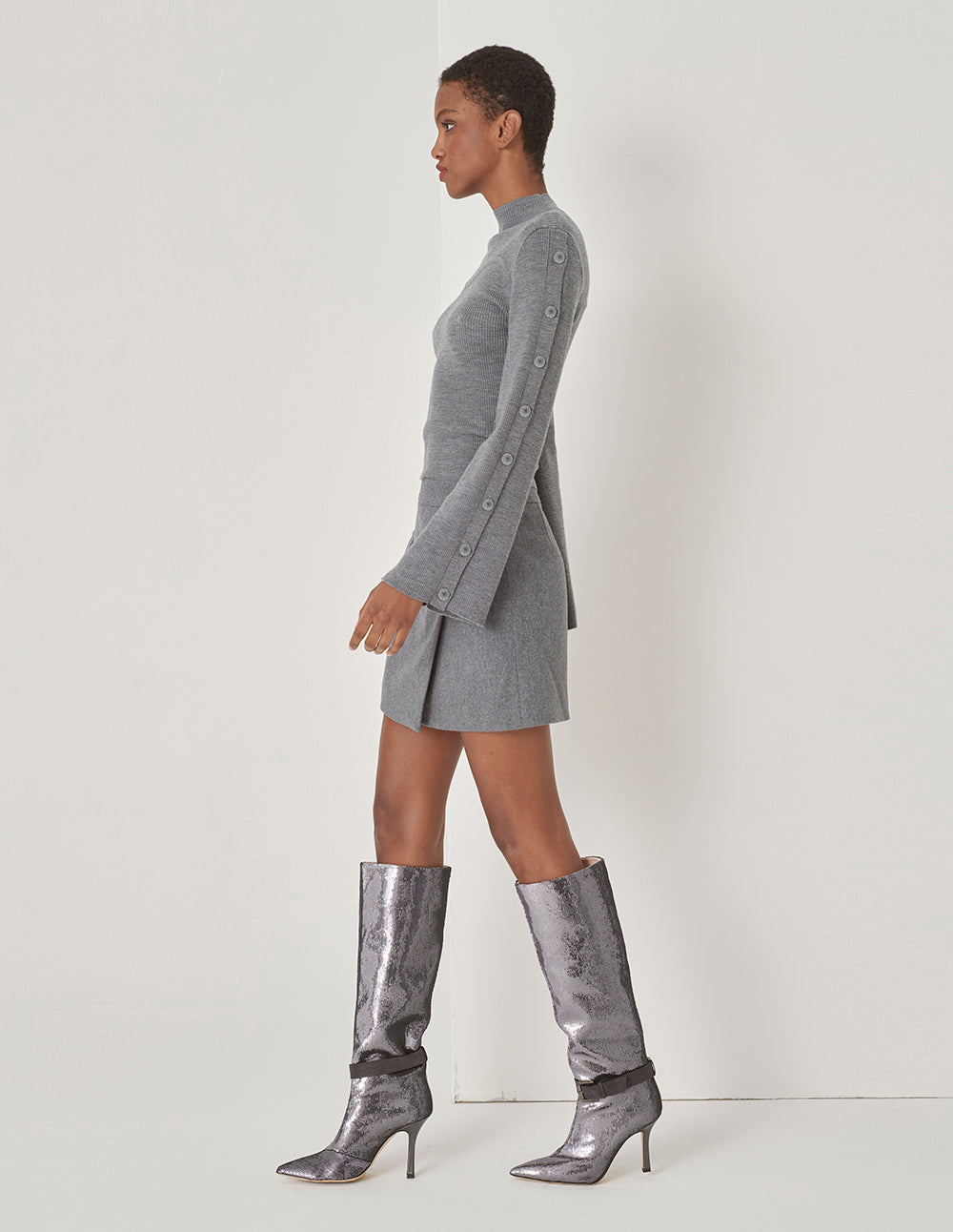 MARYLING Gray Turtleneck Detail Pullover