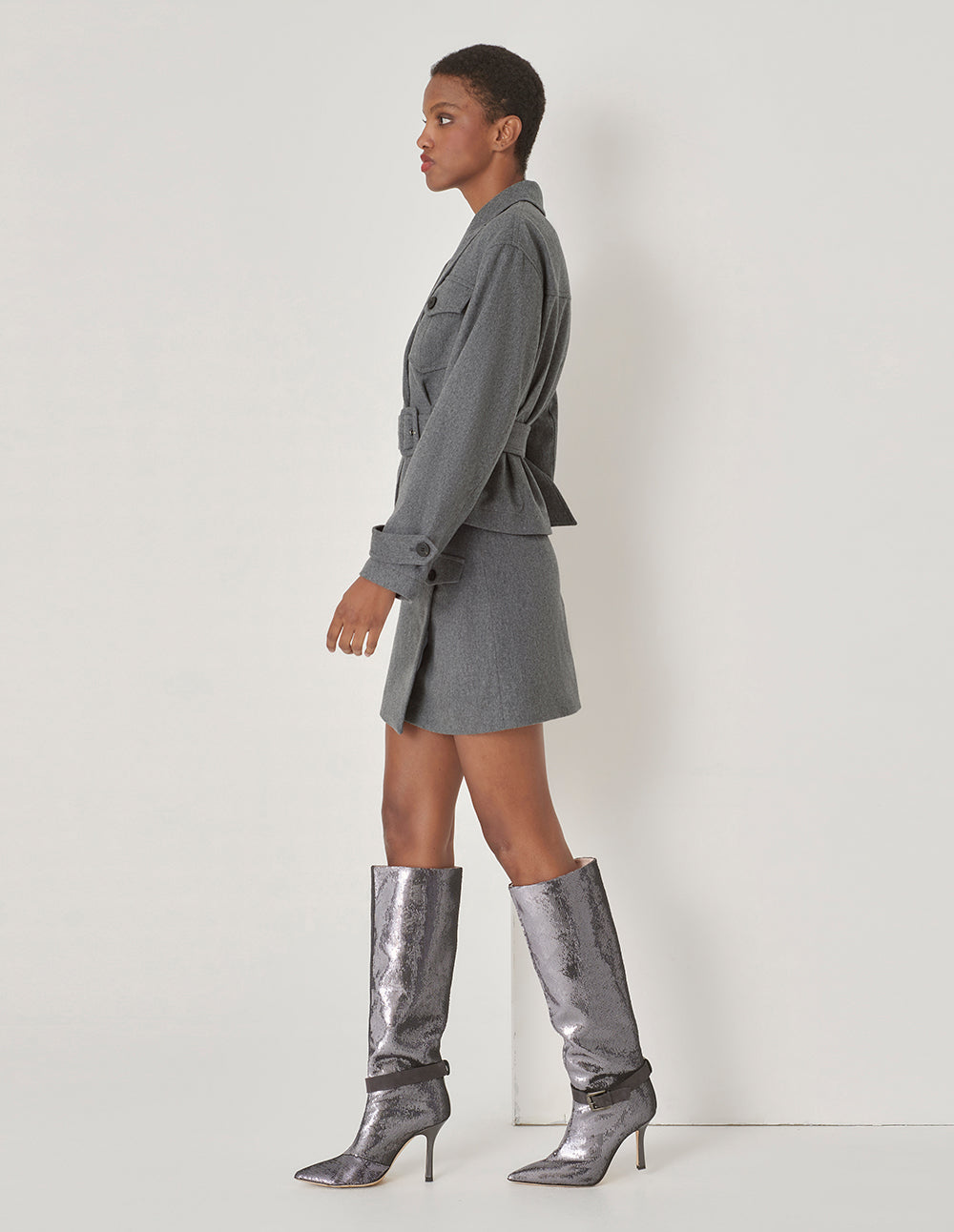 MARYLING Gray Contrast Button Detail Small A Skirt