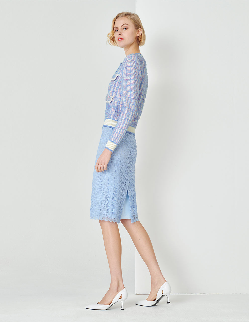 MARYLING Powder Blue Round Neck Knitted Cardigan