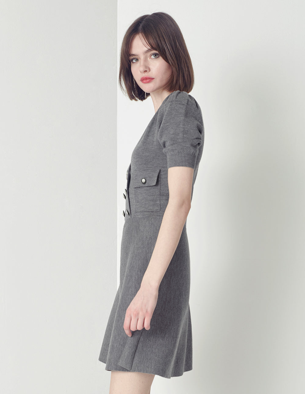 MARYLING Double Breasted V-Neck Knit Dress
