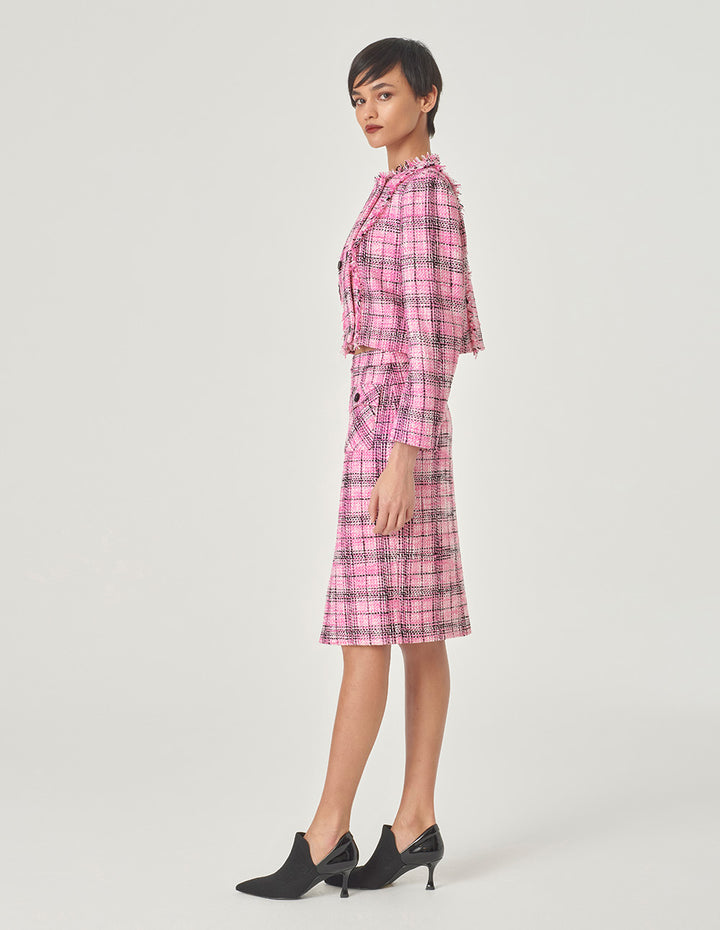 MARYLING Plaid Tweed Straight-Fit Hip Skirt