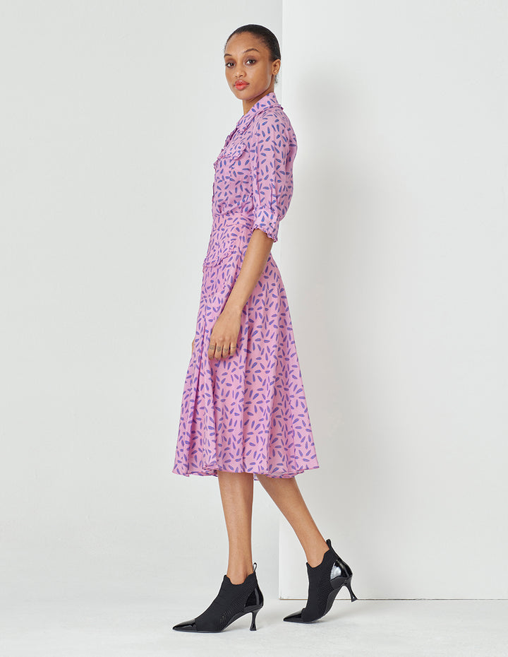 MARYLING Dreamy Pink Printed Cropped Sleeves Silk Shirt