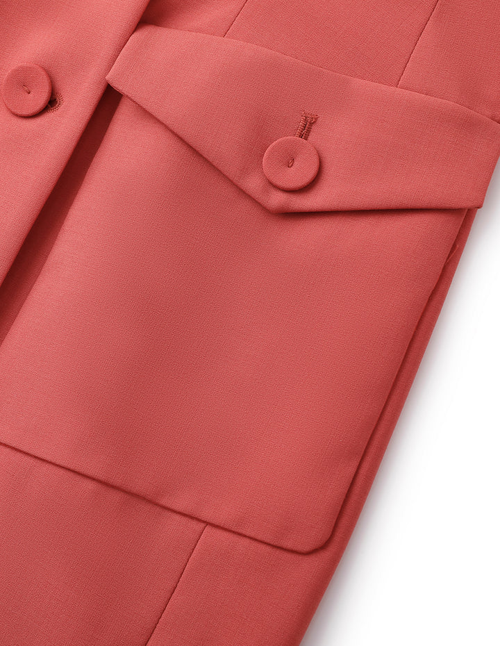MARYLING Coral Blazer Collar Multi Pocket Long Sleeve Dress