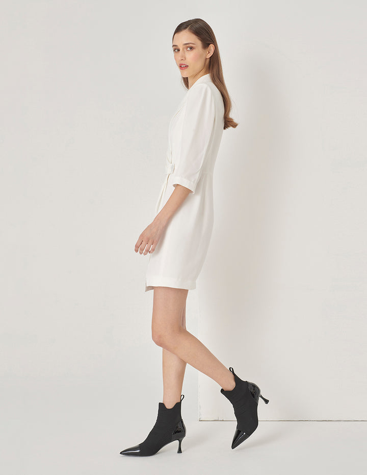 MARYLING White Suit Waist Pleated Dress