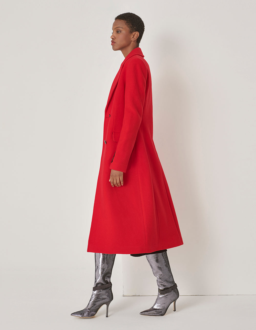 MARYLING Red Peaked Lapel H-Shaped Long Suit Coat