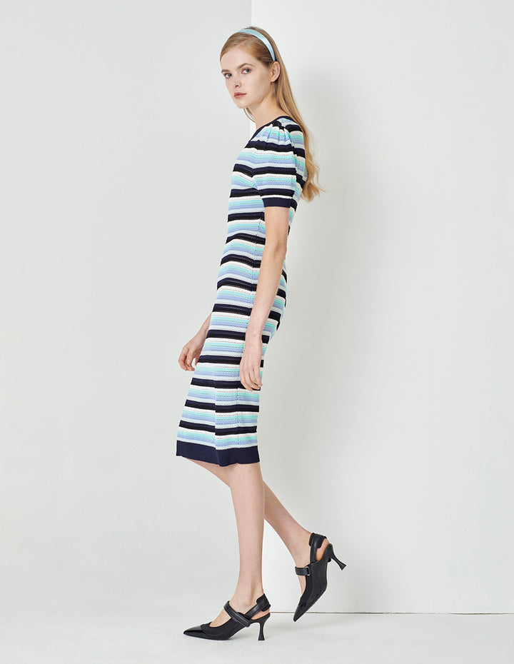 MARYLING Blue-Green Striped Knit Dress