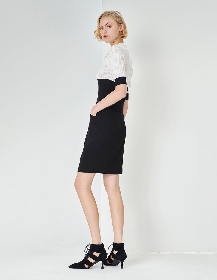 MARYLING White Tee Collar Colour block Knit Sweater