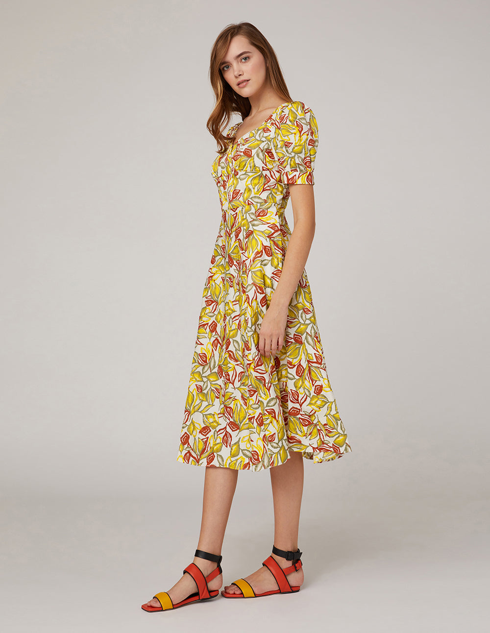 MARYLING Deep V Neck High Waist Puff Sleeves Dress