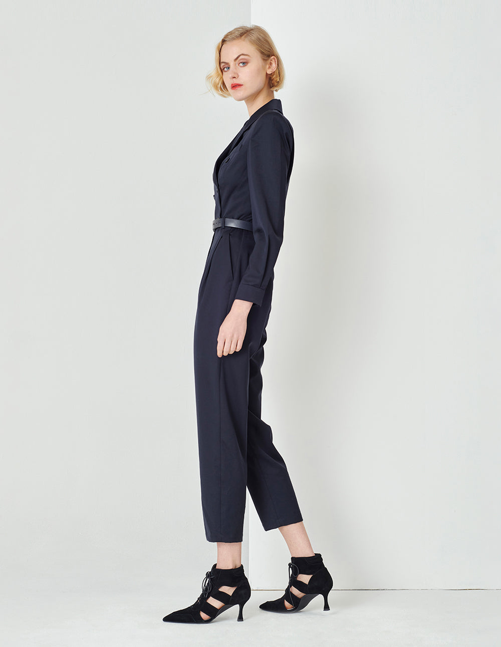MARYLING Midnight Blue Lapel Double Breasted Jumpsuit