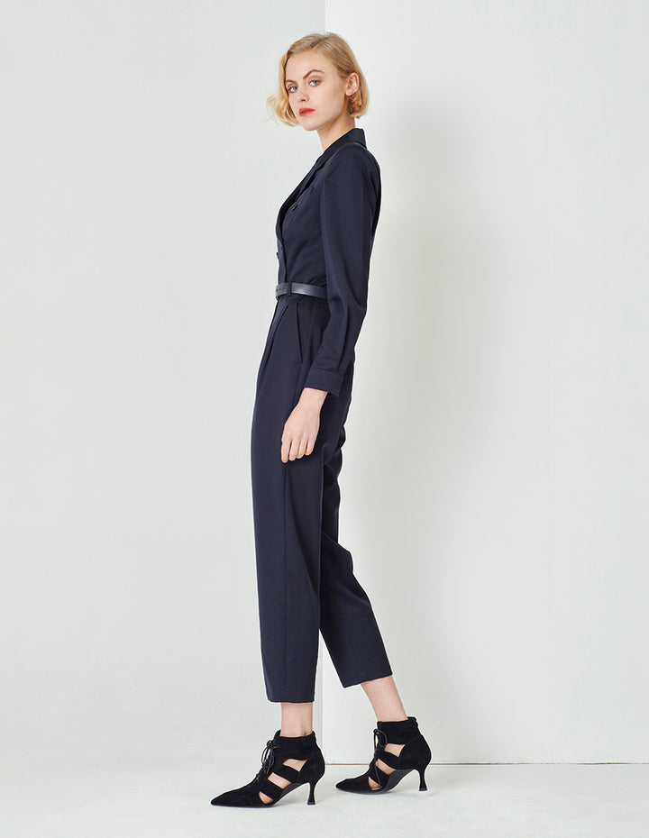 MARYLING Midnight Blue Lapel Double Breasted Jumpsuit