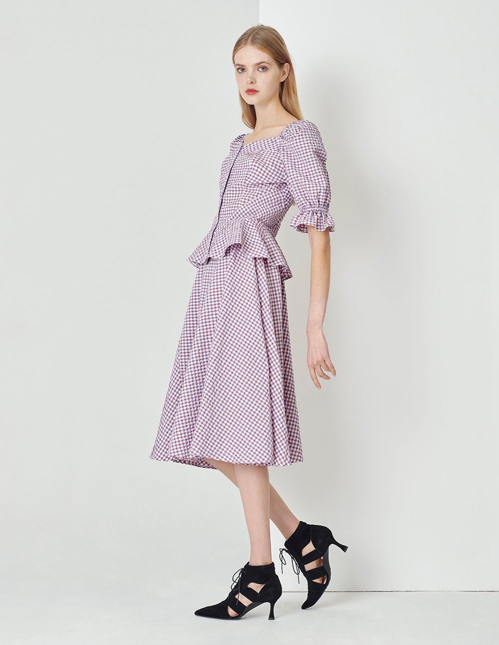 MARYLING Light Purple Small Checkered Detail Swing Skirt